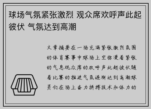 球场气氛紧张激烈 观众席欢呼声此起彼伏 气氛达到高潮